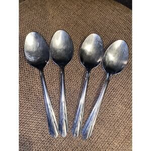 Set Of 4 Ekco EKS7 Stainless USA Glossy Silverware Flatware Large Spoons